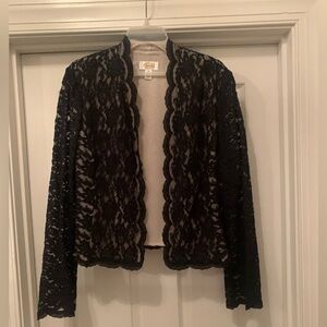 Talbots black lace evening cocktail jacket top size 16